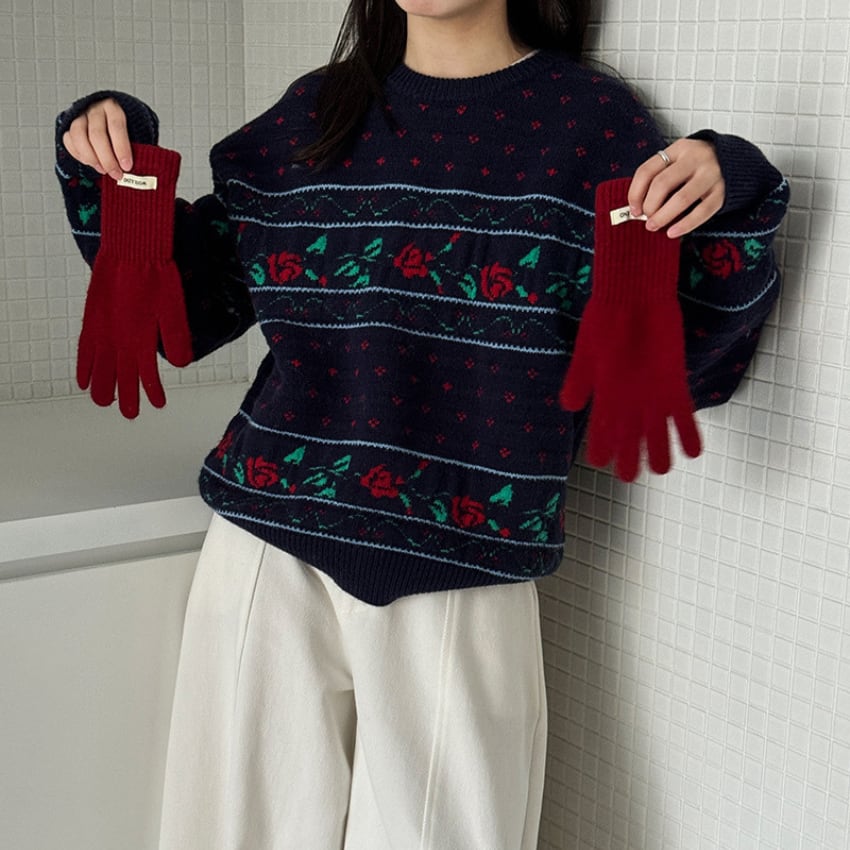 floral round-neck loose knit　J00357