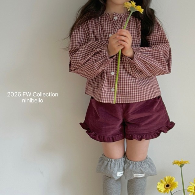【予約/送料無料】ninibello /Heart-patterned corduroy frill pants