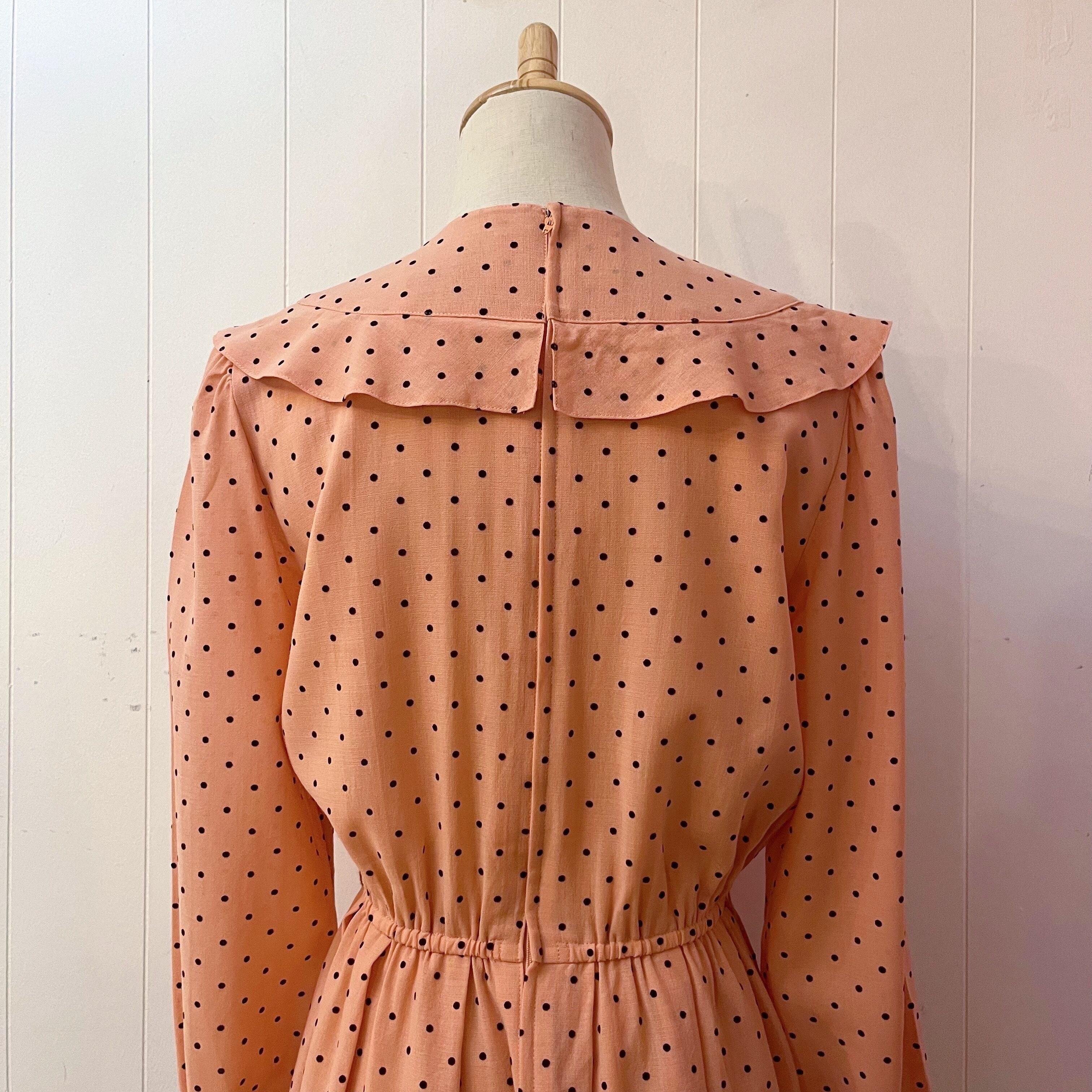 coral pink round frill dot one-piece