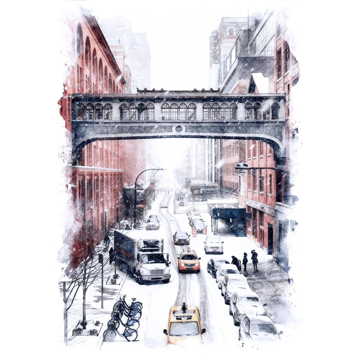 絵画 アメリカ 風景画(街並み) ニューヨーク スカイブリッジ