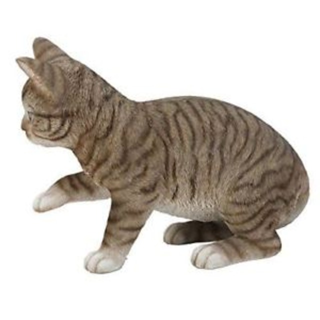 【送料無料】ガラス＃playful grey tabby cat kitten figurine w glass eyes 1375034;long hand paint resin