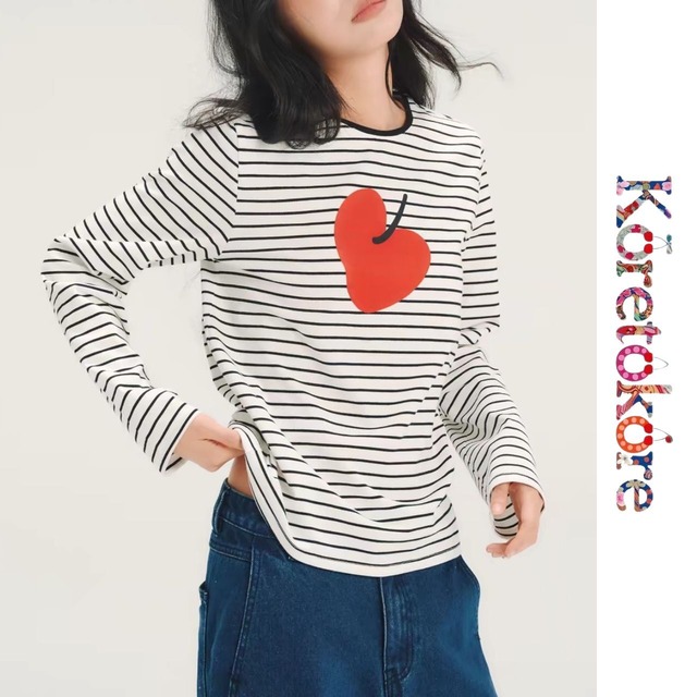 Heart Apple Border Long Sleeve Tee A0340
