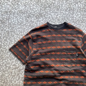 STUSSY / 80's “総柄” Jacquard Pocket Tee  size L 黒タグ