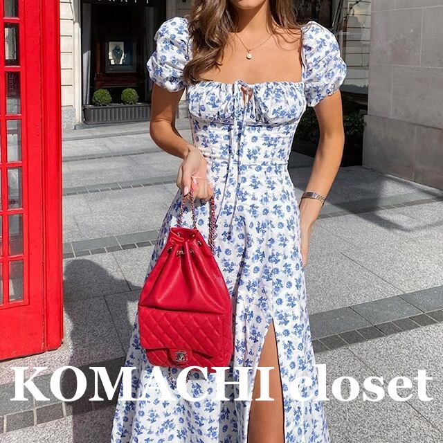 【送料無料】 花柄ワンピース ワンピース 花柄 パフスリーブ 小花柄 スリット 韓国 レディース オルチャン ミモレ ミモレ丈 袖あり 半袖 スクエアネック フレア セミフレア 柄 春 夏 10代 20代 白 ホワイト かわいい 大人可愛い きれいめ シンプル 大人 上品 おしゃれ お洒落 大人可愛い 大人女子 こなれ感 キュート 主役級 存在感 抜け感 デート 女子会 お泊まり 休日 旅行 着回し 普段使い 重ね着 コーデ スタイル モテ トレンド 流行 インスタ映え