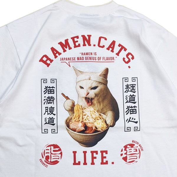 猫Tシャツ 爆食ラーメンt ネコ SEQUENZ シークエンス 半袖Tシャツ 猫麺