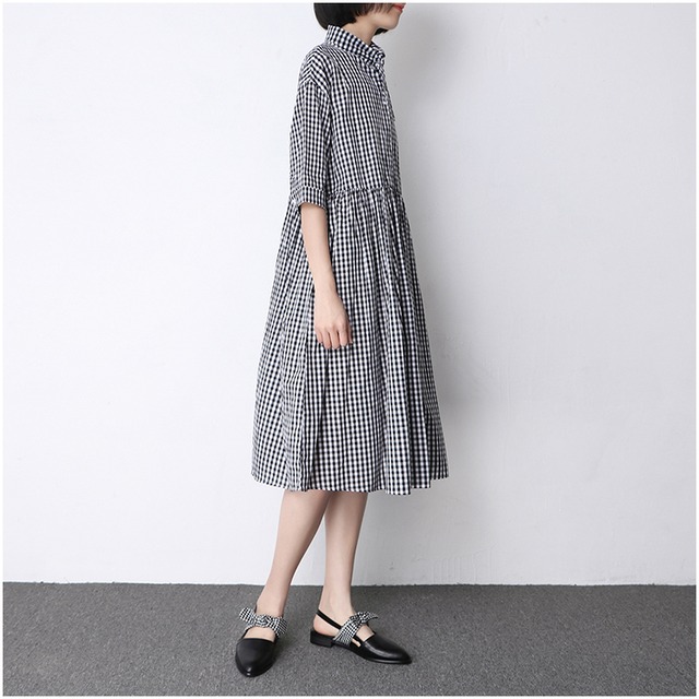 2色展開 レトロ シャツワンピース ギンガムチェック チェック ワンピース シャツ ロングワンピース ナチュラル リンネル系 ワンピース 森ガール ゆったり 大きいサイズ 193 491 Valentina210 トレンドの韓国ファッションプチプラショップ