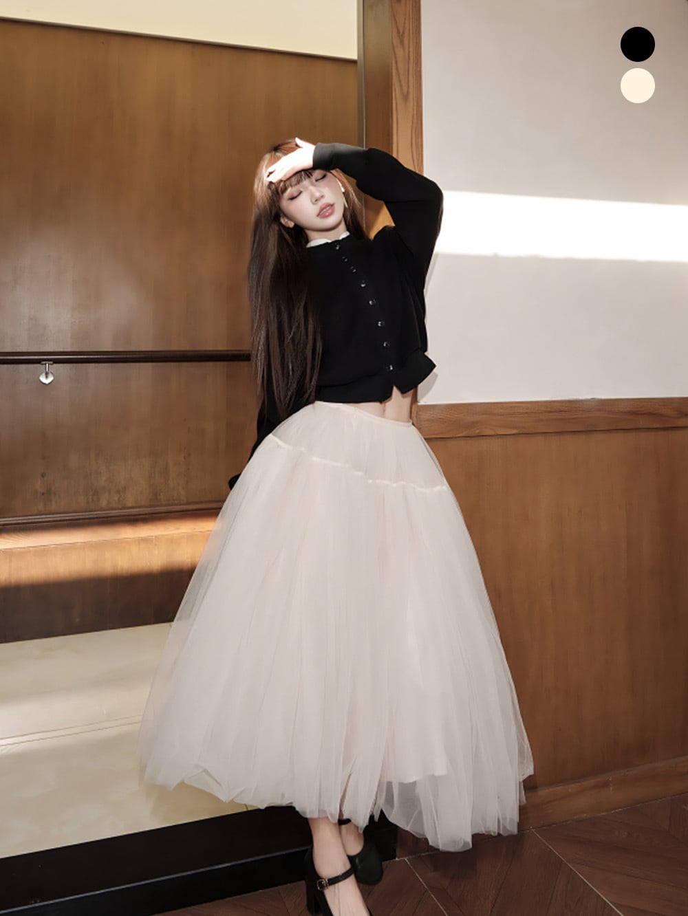 #大人可愛い|ロマンティックボリュームチュールロングスカート|AVENEMENT