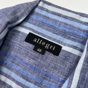 麻100% allegri アレグリ ストライプ 開襟 オープンカラー 半袖 リネンシャツ サイズ 48(L) /ブルー系/三陽商会
