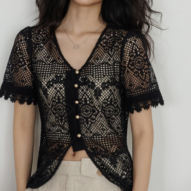 front button crochet lace dress L0325