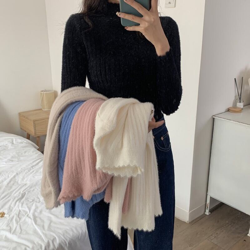 ハーフハイカラーの長袖セーター薄片2020年初秋女性の新しいスリムで薄いバージョンと無地のボトミングシャツ クレセントシティ96057236725