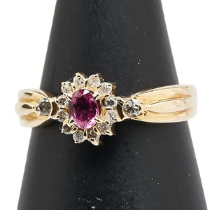 K18YG イエローゴールド ルビー0.20ct ダイヤ0.16ct リング 指輪 レディース 11号 【中古】