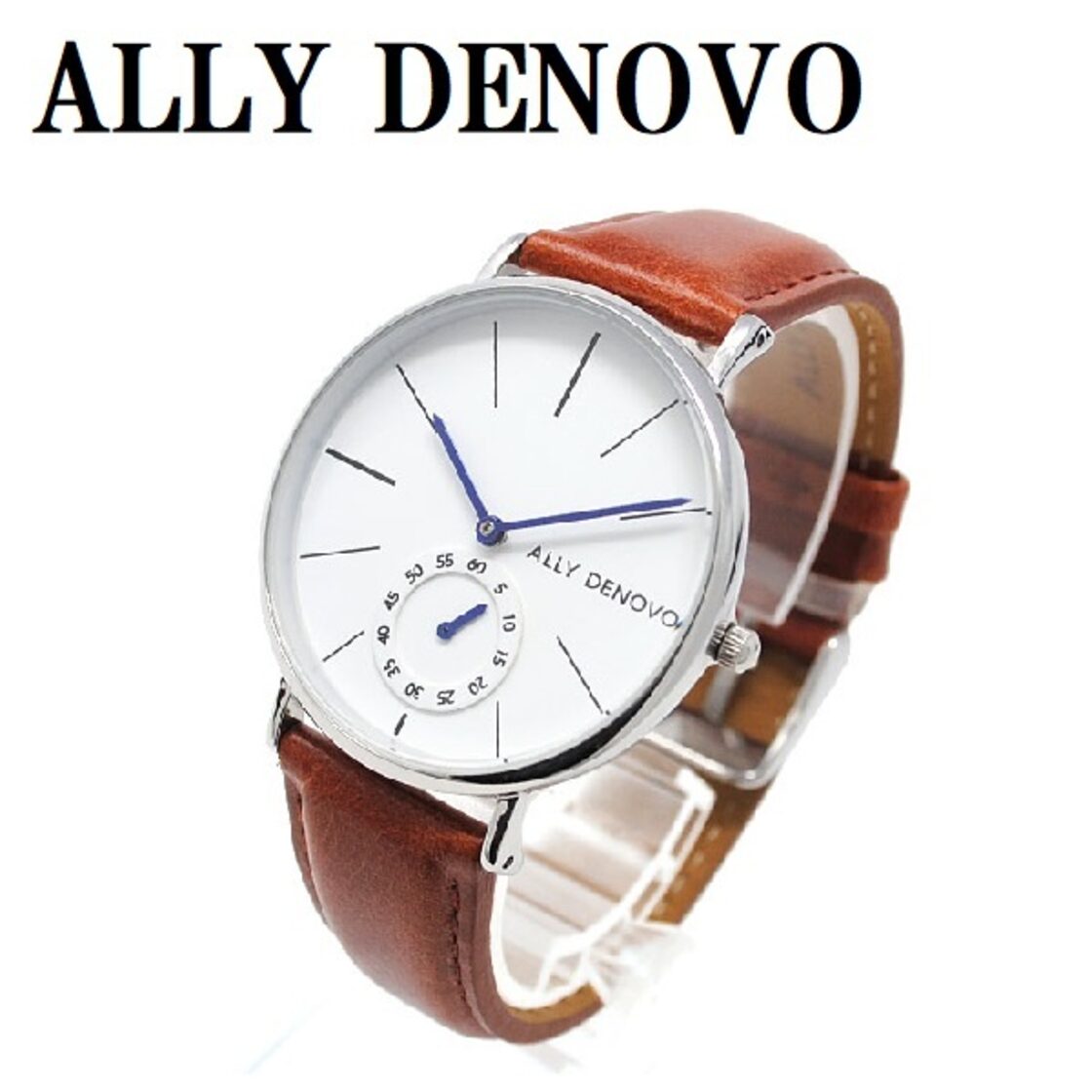 ALLY DENOVO AF5001 2 HERITAGE SMALL QUARTZ ANALOG WATCH WHITE BROWN アリーデノヴォ ヘリテージ スモール セコンド 腕時計 アナログ クォーツ 電池式 ウォッチ 36mm メンズ レディース ホワイト ブラウン