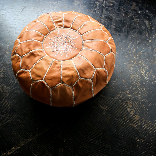 Goat Leather Pouf - Natural  ( made in Morocco)