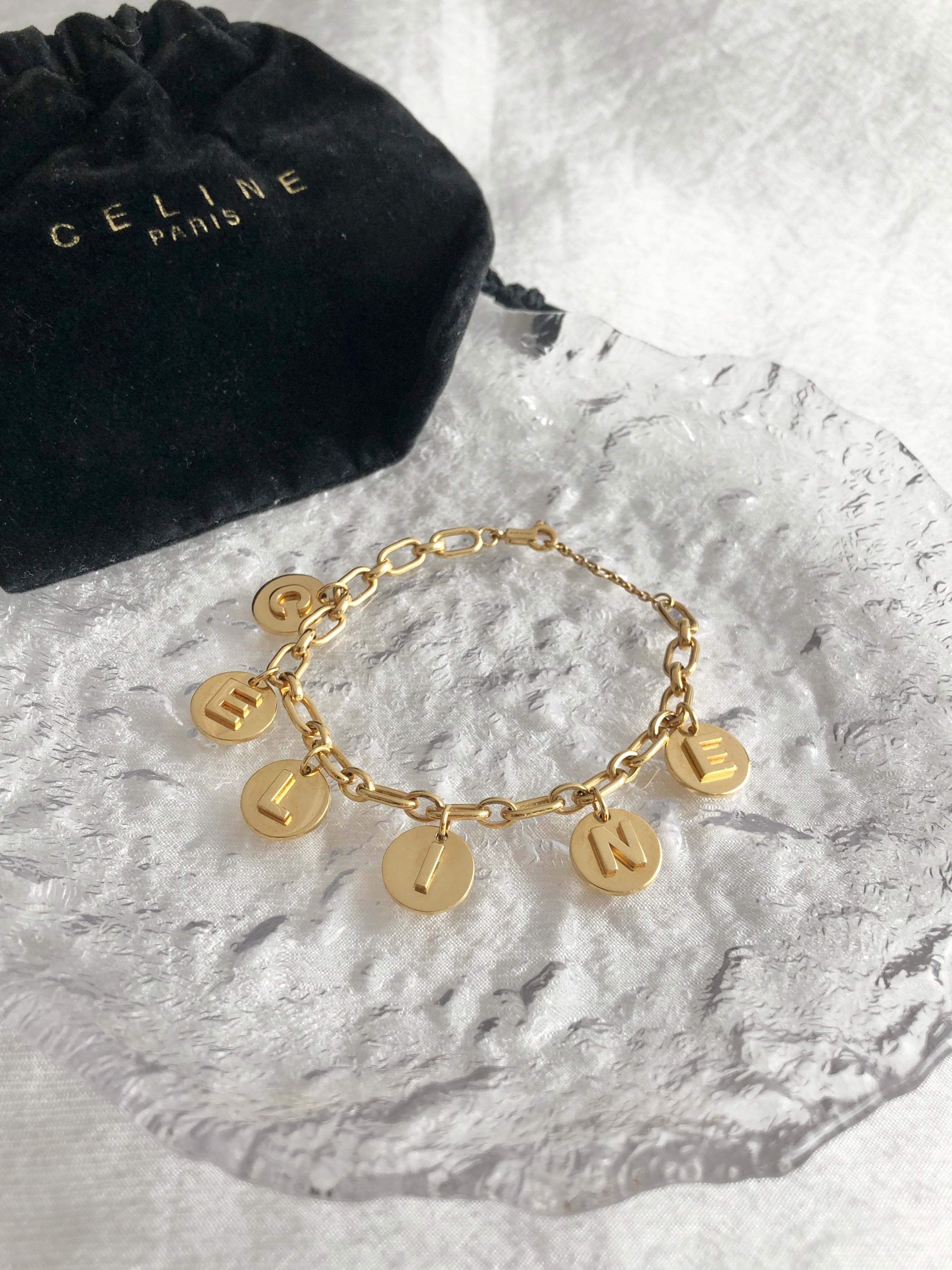 CELINE セリーヌ ブレスレット ゴールド ロゴチャーム チェーン