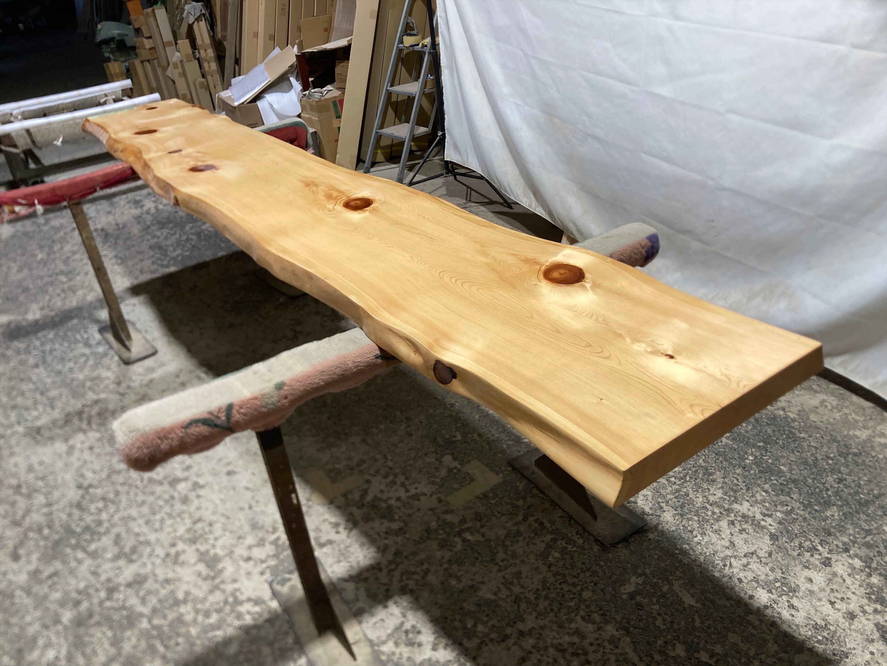 天然檜　一枚板　カウンターテーブル　棚　木材　天板 桧9251 一枚板無垢 乾燥材 3290x410-450－410x55mm 天板のみ ヒノキ
