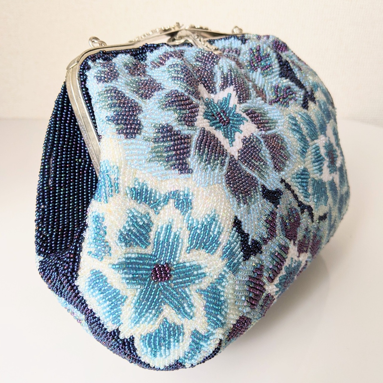 Vintage】ビーズ刺繍バッグ Vintage Beaded Bag 青系 ダリア 花柄 