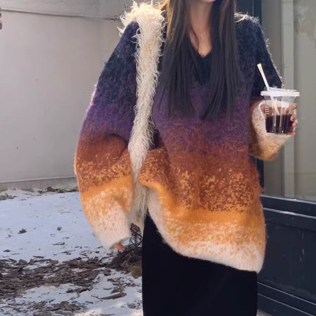 V neck gradation loose knit　RW0302