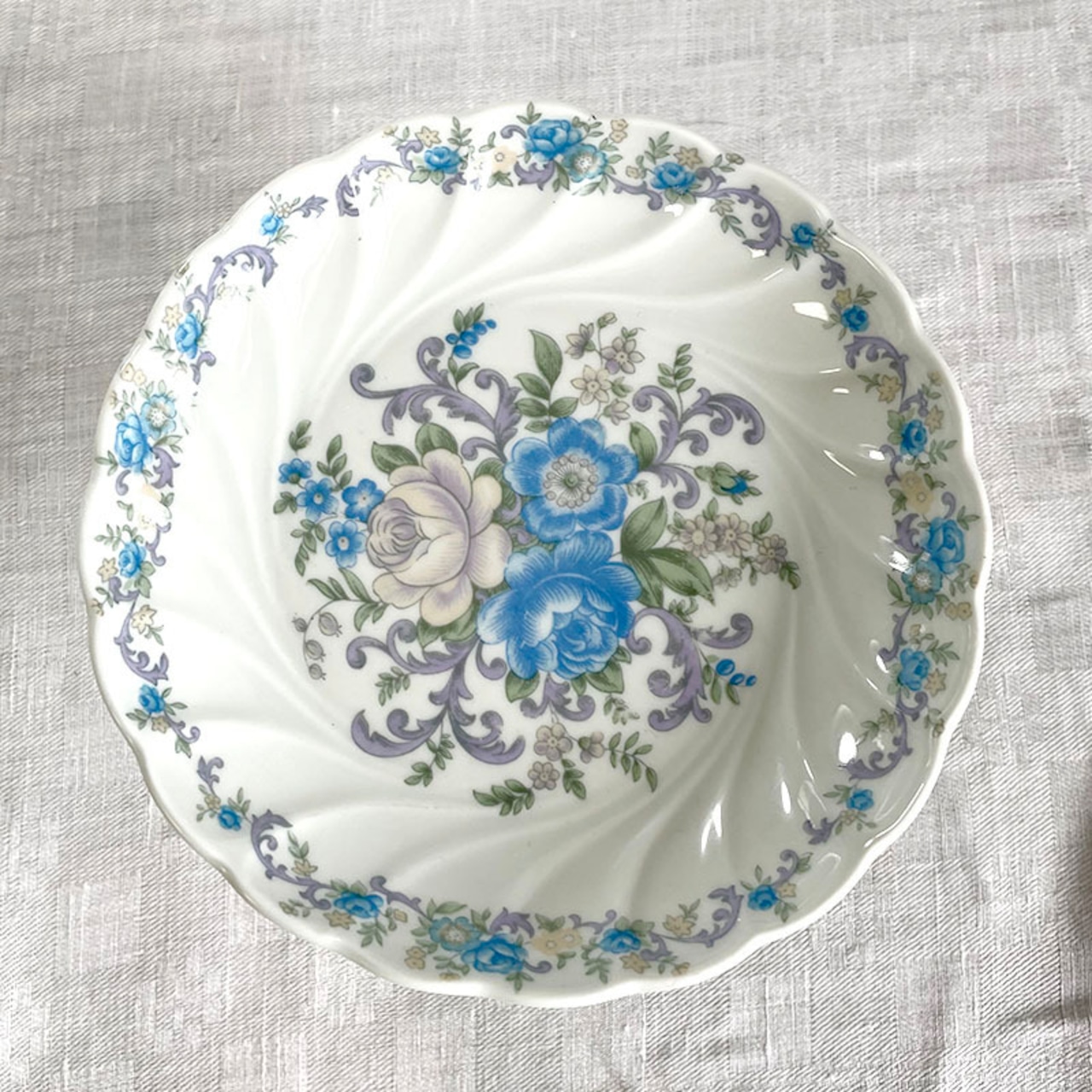 小ぶりのコンポティエ　コンポート　青花咲き乱れ　リモージュ　Limoges Authentique 12twdf16
