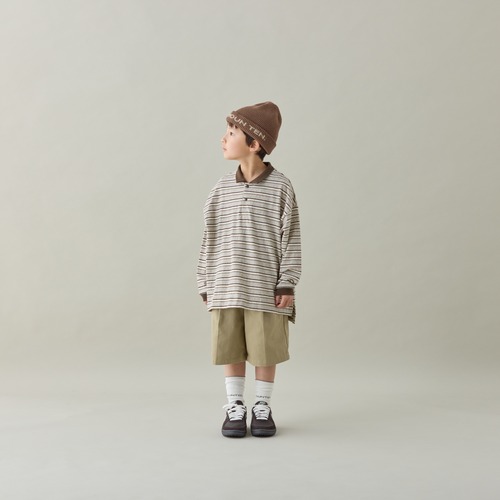 《MOUNTEN. 2026AW》vintage border polo / sand / size0(145-155cm程度）