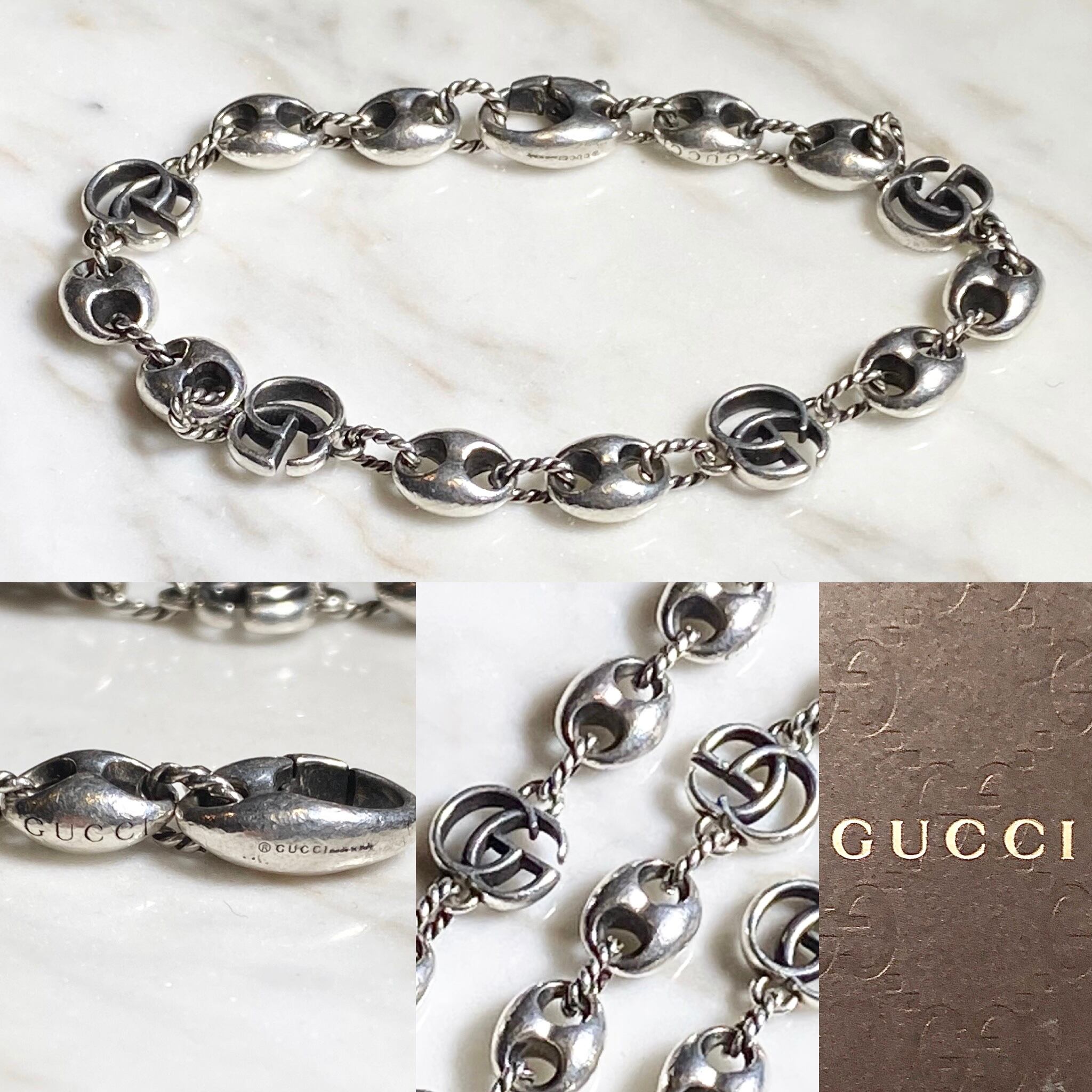 GUCCI silver anchor chain bracelet “GG marmont” | NOIR ONLINE
