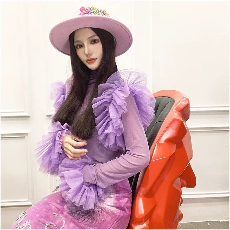 ブラウス フリル ブラウス 紫 ラメ ラインストーン ピンク 緑 ブラウス