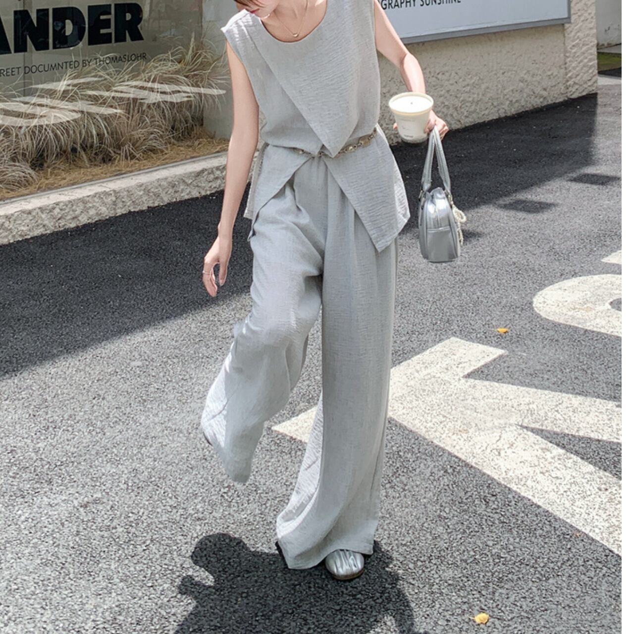 ノースリーブトップス&ワイドパンツ セットアップ m0063