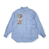 リネン100% Jean Charles de Castelbajac Sport カステルバジャック 刺繍 デザイン 長袖シャツ 2/ブルー メンズ ゴルフ