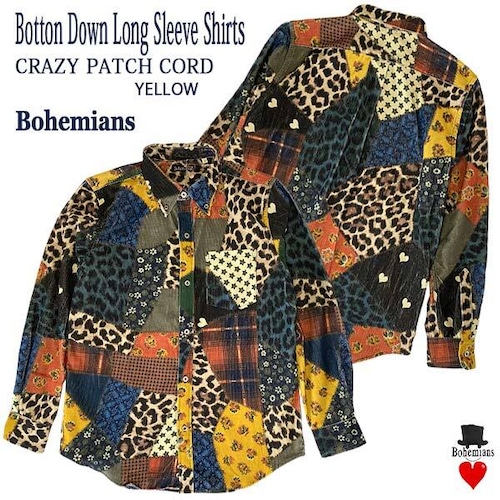 CRAZY PATCH CORD Botton Down LONG SLEEVE Shirts YELLOW クレイジーパッチコード ボタンダウン 長袖シャツ イエロー BOHEMIANS ボヘミアンズ 日本製