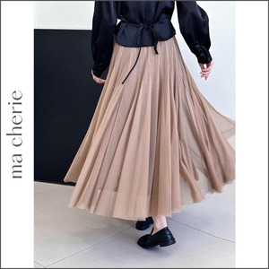 A-line pleated tulle long skirt m0171