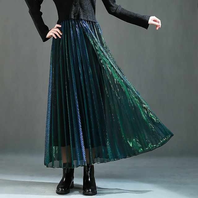 【TR1430】Gradation Shining Pleats Skirt