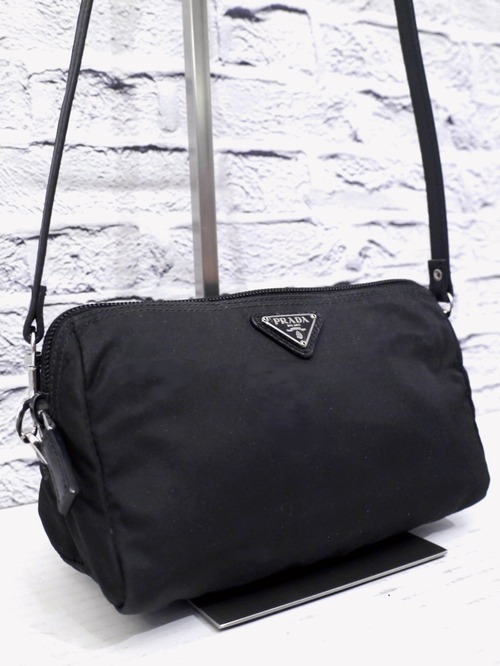 【美品】 PRADA プラダ ナイロンxレザー クロスボディ バッグ ショルダー カメラ バッグ ポーチ ポシェット 黒◆ クロスボディ仕様の定番♪