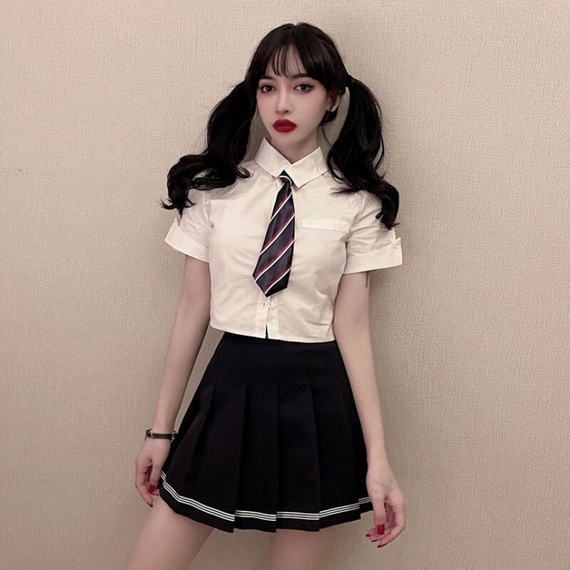 スタイルサマーショートシャツ ハイウェストウェストプリーツスカート 夏物 ハンチェンe905315586