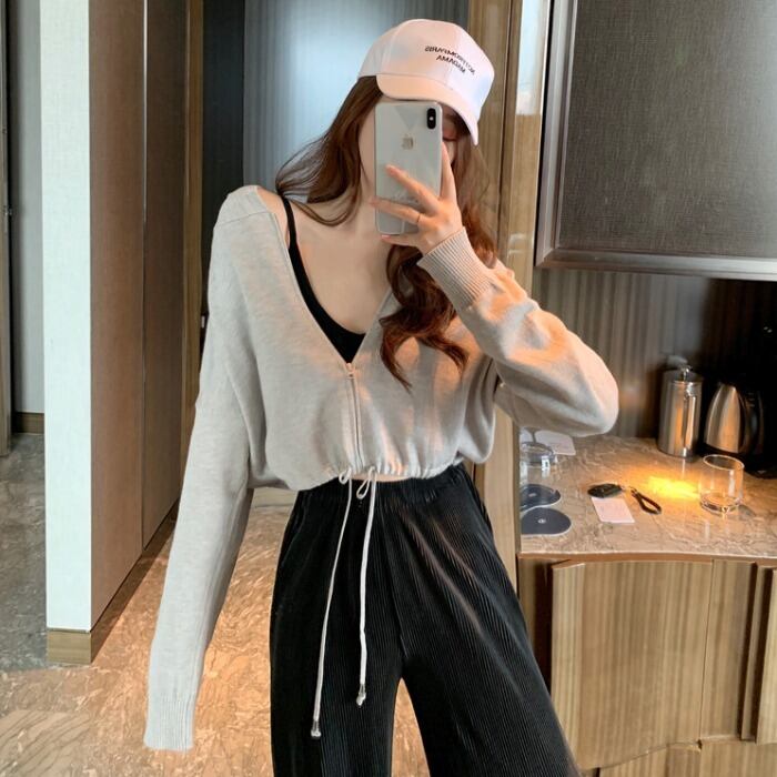 ショートジッパーカーディガンジャケット女性シックスタイルピュアカラー秋夏新作ピュアカラーシンプルフードトップトレンド YY-ファッション38425969674