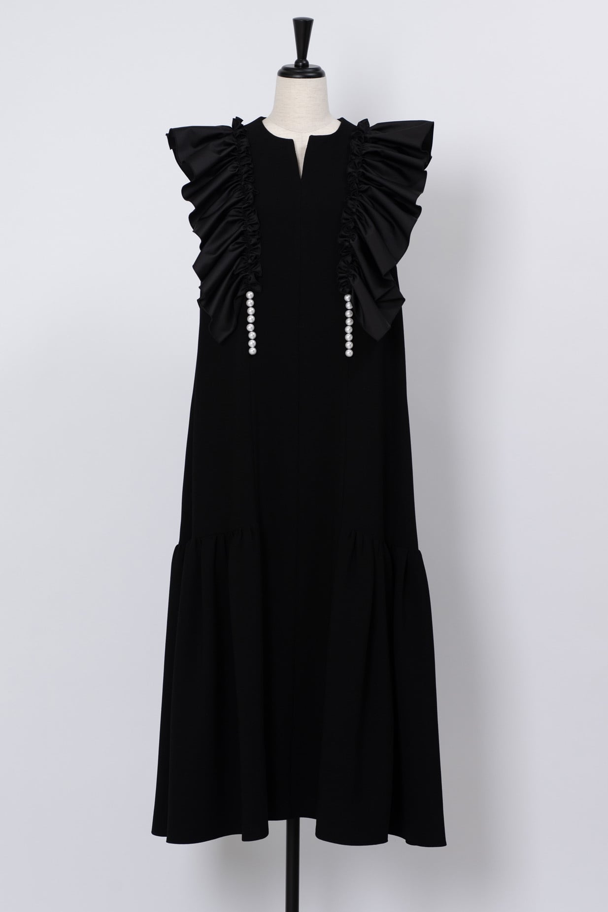 Pearl Ruffle Dress BLACK
