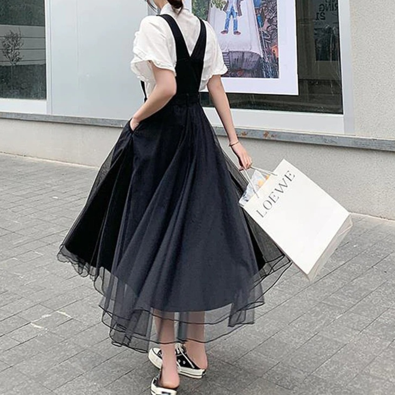 Denim × Mesh Patchwork Dress / デニム × メッシュ パッチワーク ドレス ワンピース