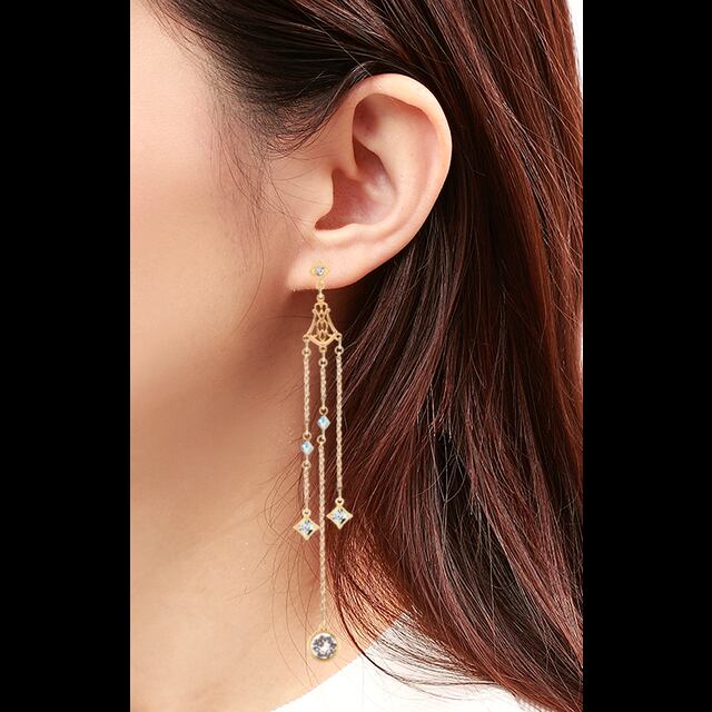 265 スワロフスキー3連ロングピアス-クリスタル | NickywithS