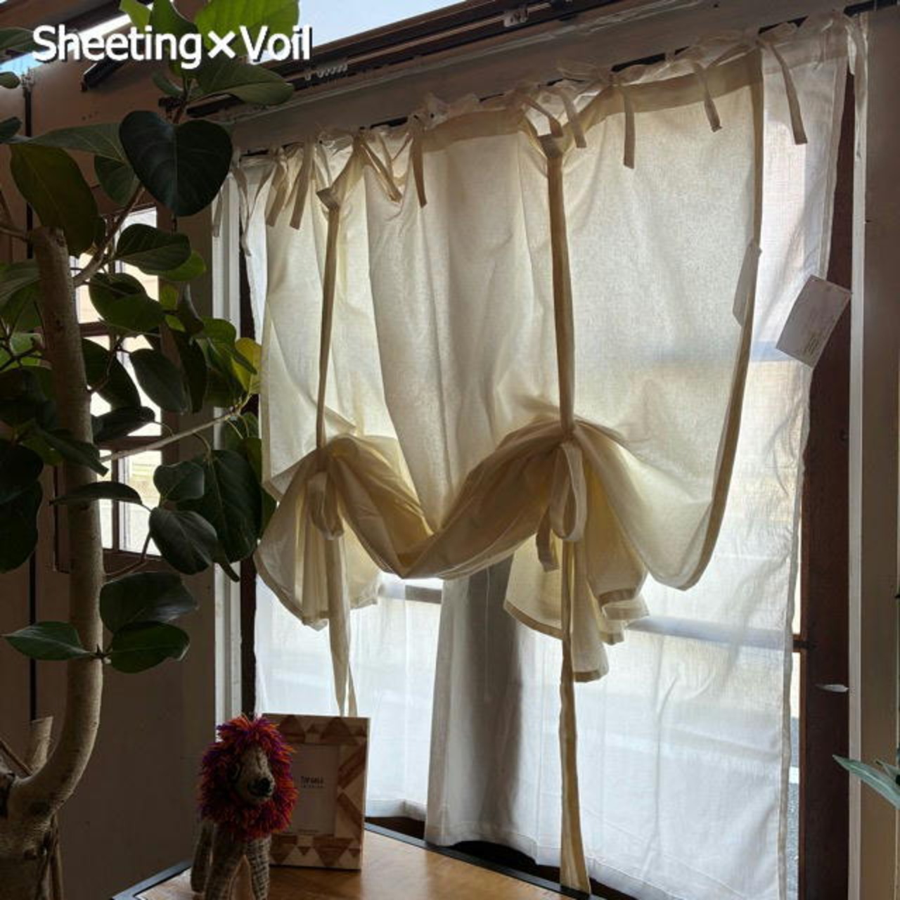 TOPANGA Homefurnishing India Cotton Voil Ribbon curtain　インド　コットンボイルリボンカーテン　110×200cm　ホワイト　白　綿　ナチュラル　レースカーテン　ドレープカーテン　薄手　キッチン　カフェカーテン　バルーンカーテン　カーテンポール　暖簾