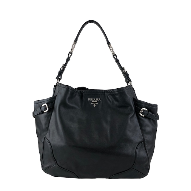 PRADA プラダ ハンドバッグ ブラック ロゴ レザー サイドポケット vintage ヴィンテージ オールド ab8g6p