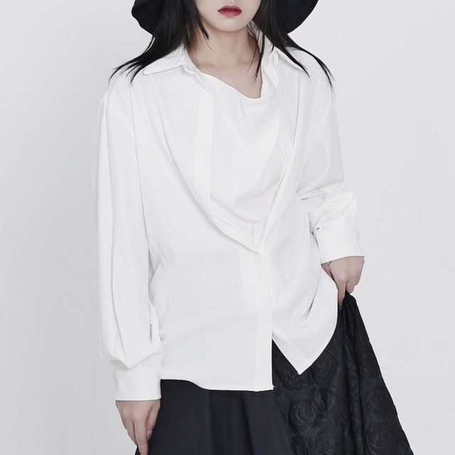 Fake two-piece loose long sleeve shirt 【2color】C0411