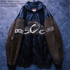 【 doppio】vintage “Orange County Choppers” logo patch design leather bomber jacket