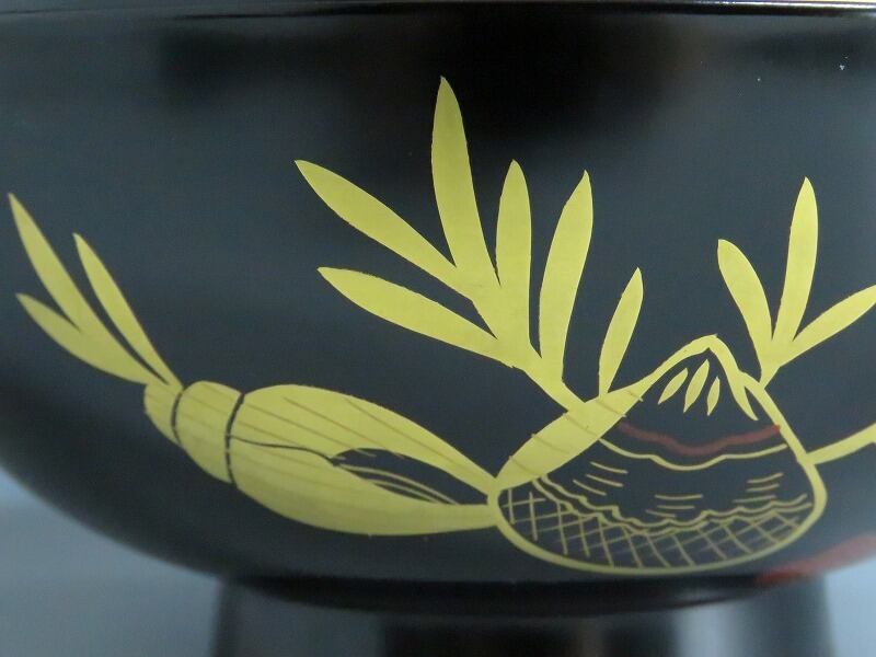 デッドストック未使用品 黒塗 ミル貝蒔絵 海松会蒔絵 吸物椀 5客セット