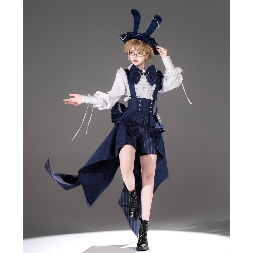 王子系ロリィタ ハーフパンツ ストライプ×軍装ミックス 男装向け