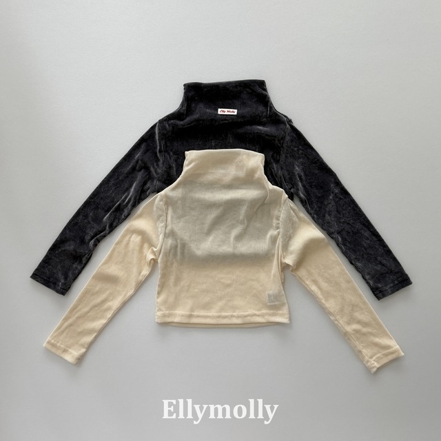 【取寄】elly molly｜velvet mesh mock neck tee｜ベルベットメッシュハイネックT｜5-15｜kids&jr｜26 autumn