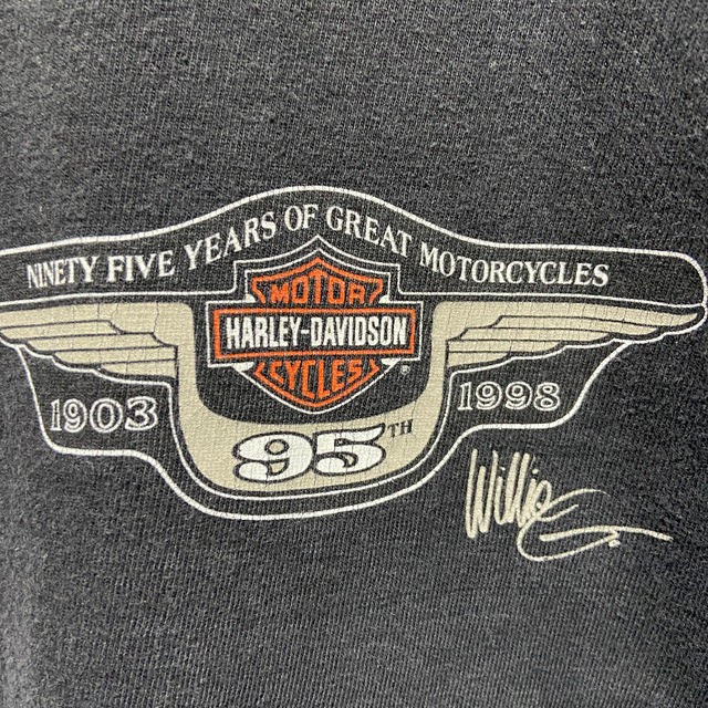 『送料無料』90s HARLEY DAVIDSON ロンT　両面袖プリ　USA製　黒
