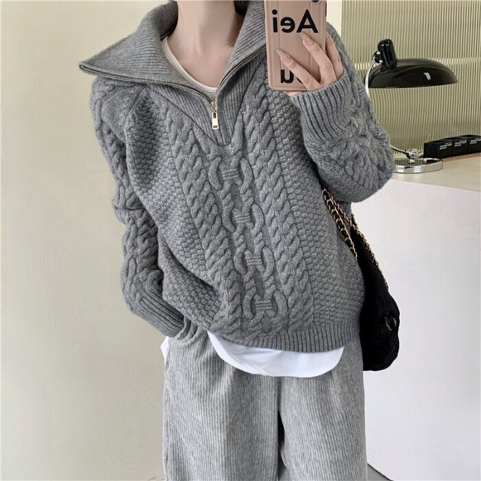 レディーススタンダードパターンルーズセーター コーデュロイワイドレッグパンツ レトロ ウィンター 冬物 ワイドパンツ クレセントシティ39974184534