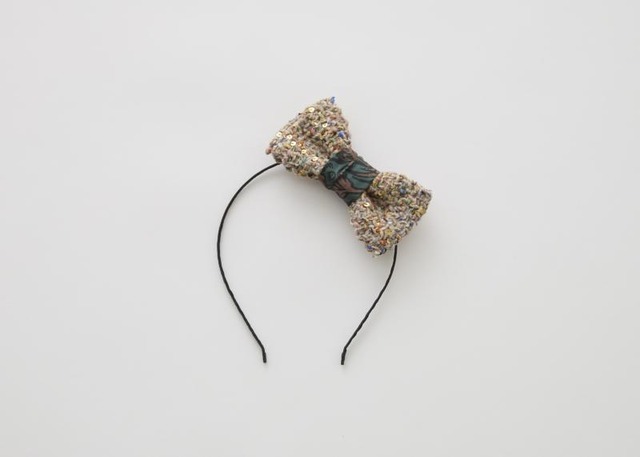 【 eLfin Folk 26AW 】 Tweed Ribbon Alisc Band / beige