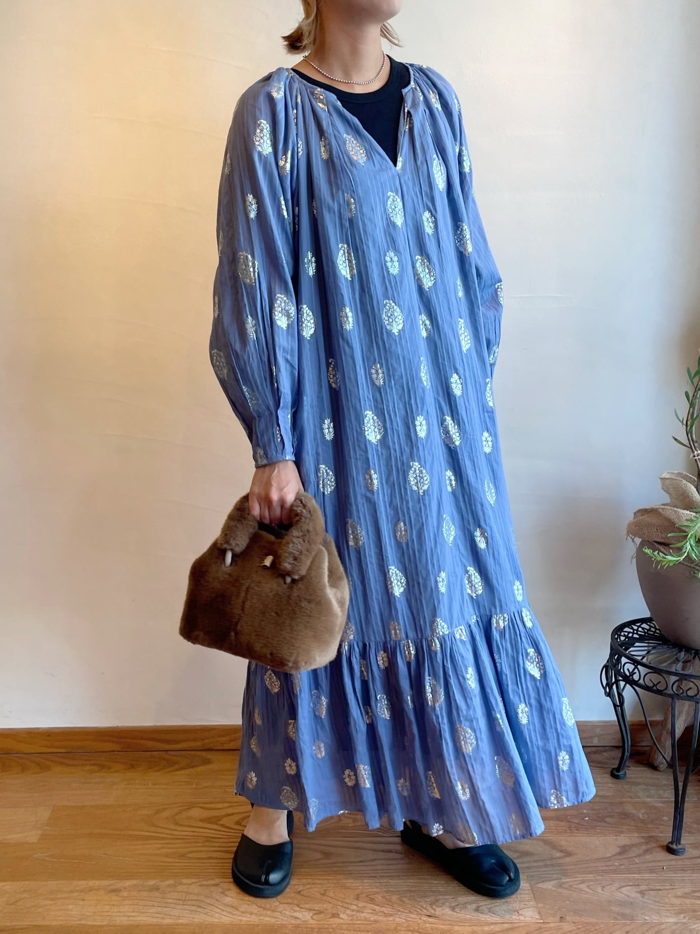 ne Quittez pas /コットンドビーストライプフォイルプリントネック  