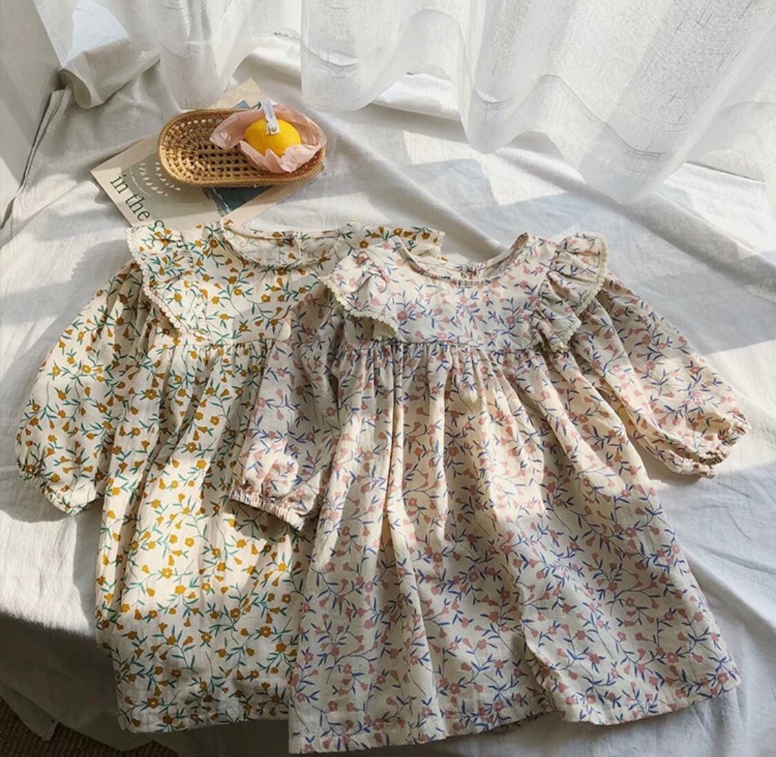 フリル小花柄ワンピース》》》》》》》》》》》ワンピース　海外子供服　プチプラ　インポート　お花　フリル　ドレス　女の子　フォト　撮影　イベント ナチュラル