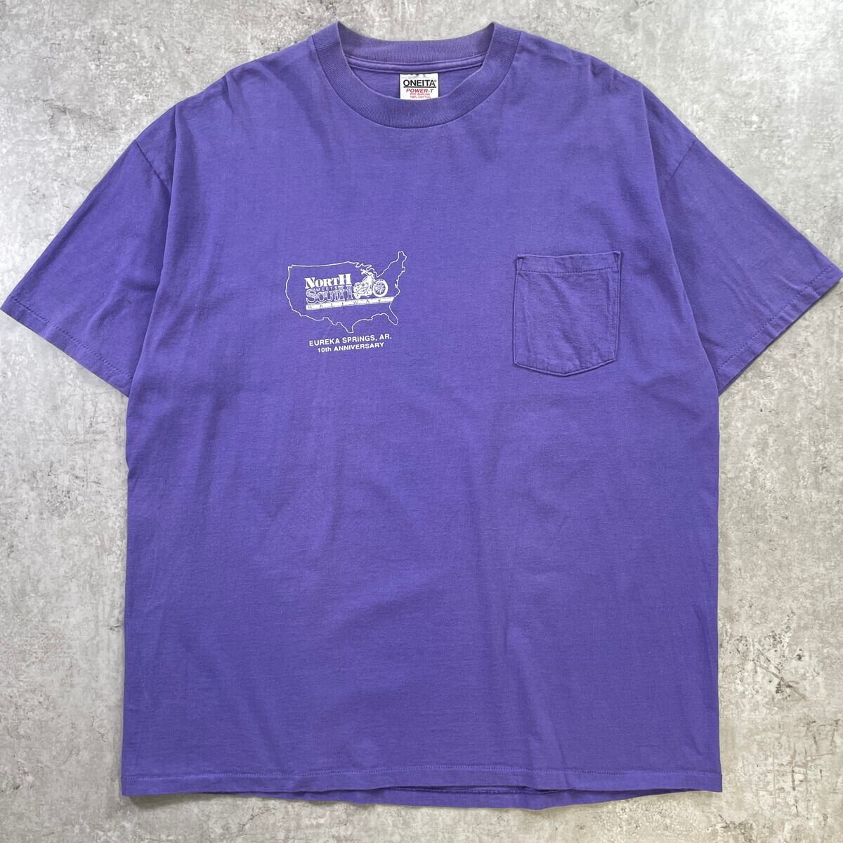 【90年代・古着】モンキーズ Tシャツ 紫色 90年代 USA製 North Meets South Halfway ポケT バイカーイベント