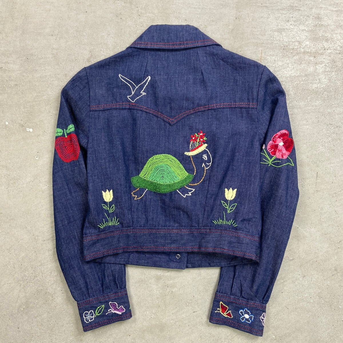 70年代 Charlene Lindsey 花柄刺繍 デニムジャケット レディースXS相当